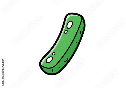 Cartoon style green pickle illustration with black outline.