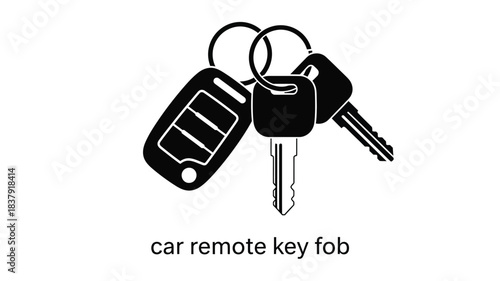 Simple black and white illustration of car keys with remote fob attached