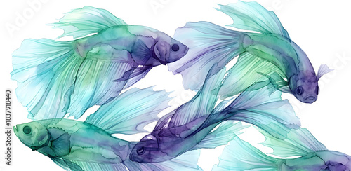 Abstract ethereal fish with translucent fins in alcohol ink style. IA Generate