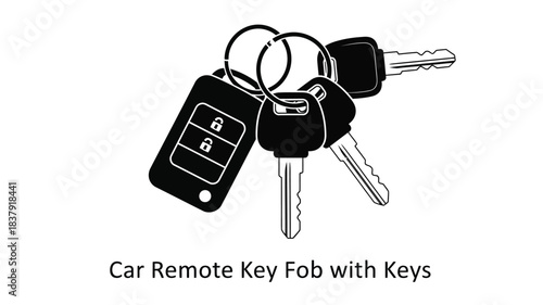 A collection of car keys and a remote fob displayed in black