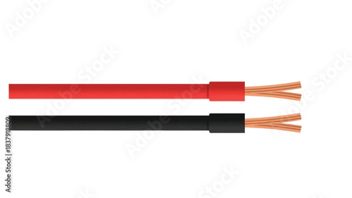 Red and black electrical wires with stripped ends for connection