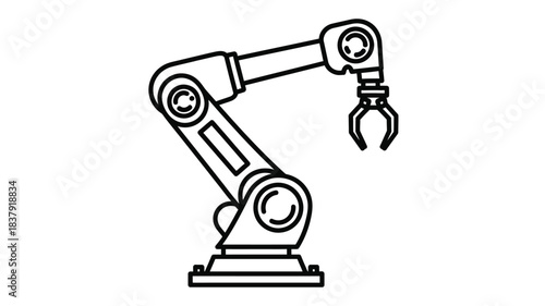 A detailed illustration of a robotic arm with a gripper mechanism