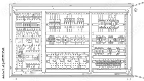 Detailed schematic of an industrial control panel with various electrical components
