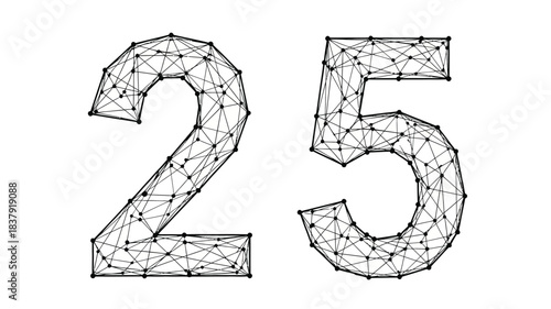 Wireframe representation of the numbers twenty five forming a geometric design