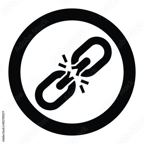 Chain link breaking inside a circular frame silhouette