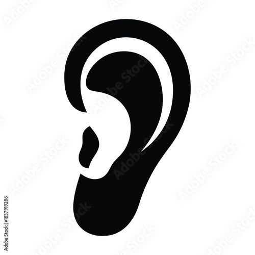 Ear profile black silhouette symbol isolated on white