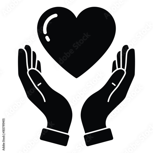 Hands holding and protecting a central heart symbol