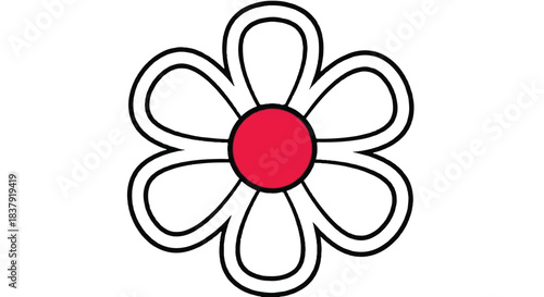 Simple flower illustration with six petals and a red center, perfect design.