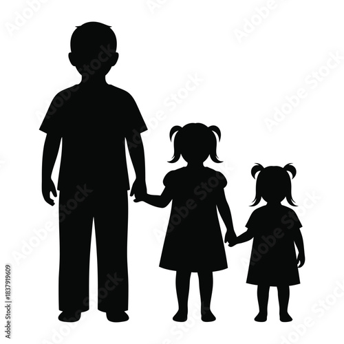 Family silhouette with father and two daughters