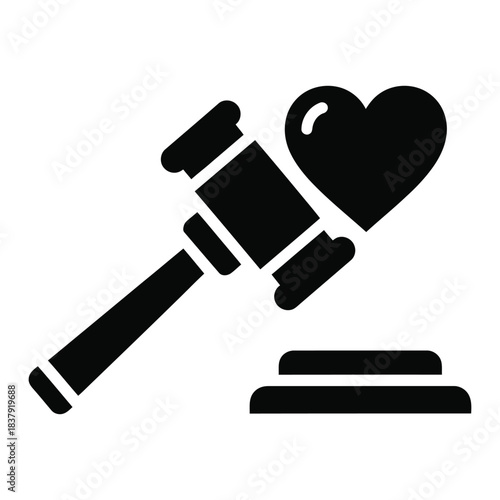 Gavel silhouette hammer with heart silhouette icon