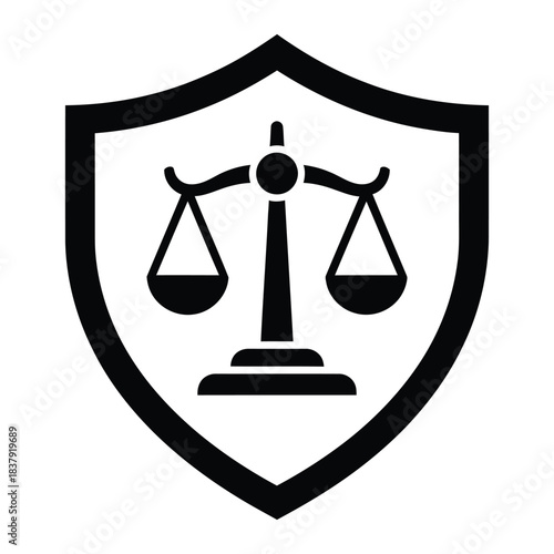 Shield protection icon with justice balance scale