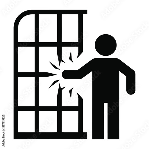 Man breaking through a wall or cage silhouette