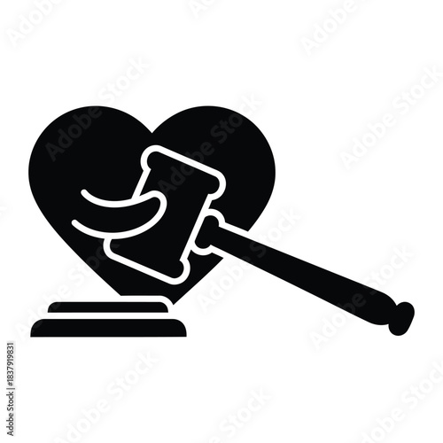 Gavel hammer held by a hand inside heart shape