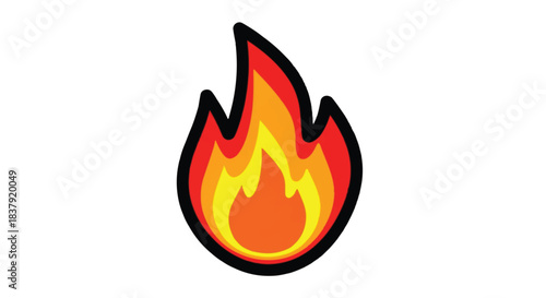 Vibrant Flame Illustration with Bold Black Outline.