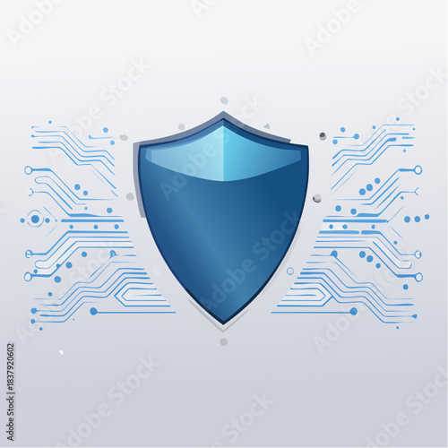 Icône moderne de cybersécurité avec circuits connectés bleus