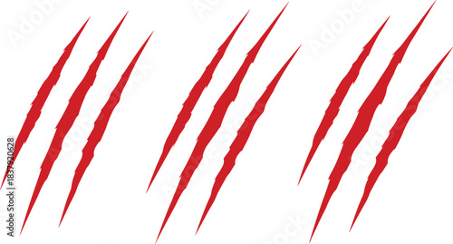 Three sets of red claw marks on a white background scratch marks