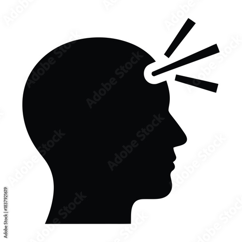 Head silhouette with thought energy lines