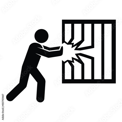 Figure of Human pushing a barrier or wall silhouette