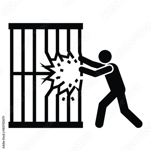 black figure breaking prison bars clip art preview
