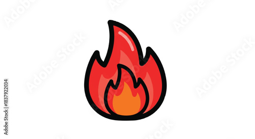Vibrant Cartoon Fire Flame Icon Illustration on White Background.