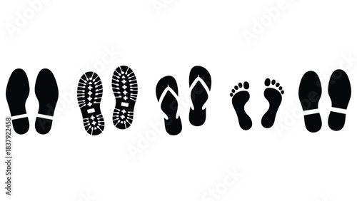 Footprints shoes boots sandals flip flops vector illustration