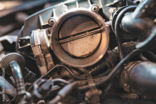 Car engine throttle body during vehicle maintenance