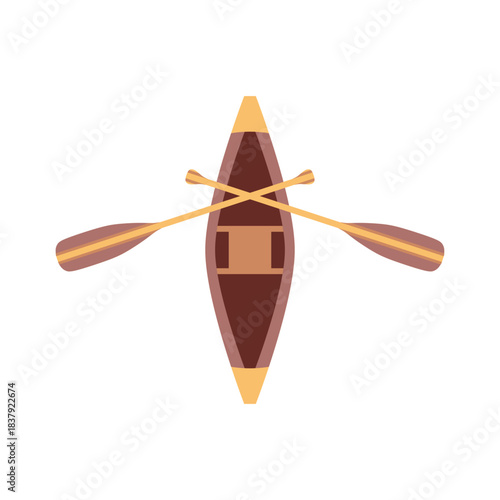 Isolated colored vector of a canoe with crossed paddles on a clean background, perfect for logos, stickers, posters, and outdoor-themed illustrations.