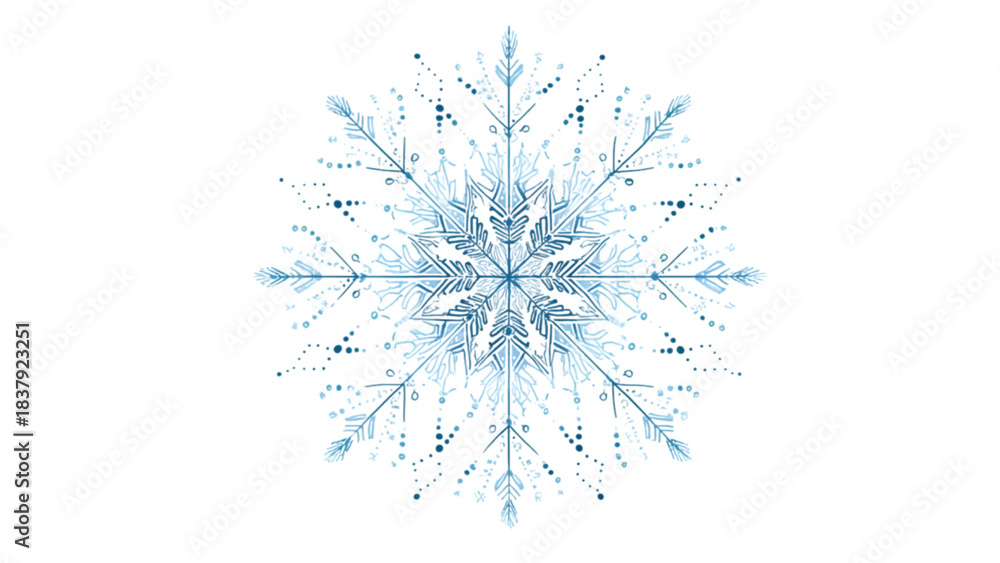 Obraz premium Blue Geometric Snowflake Vector Isolated on White Background