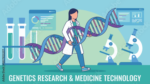 Genetic Research and Medicine Technology with Scientist and DNA