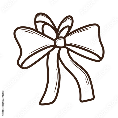 Ribbon bow icon, elegant hand-drawn ribbon bow outline, simple icon.