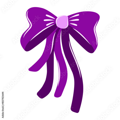 Flat illustration of elegant purple bow, hand drawn style clip art element perfect for sticker.
