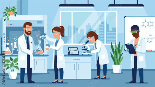 Team of Diverse Researchers Working Together in a Science Laboratory