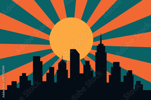 Vintage mountain landscape with river and sun

