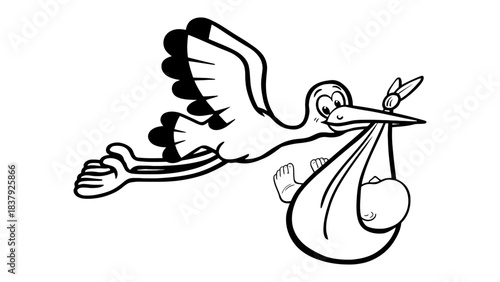 Stork delivering baby clip art for baby shower and new arrival
