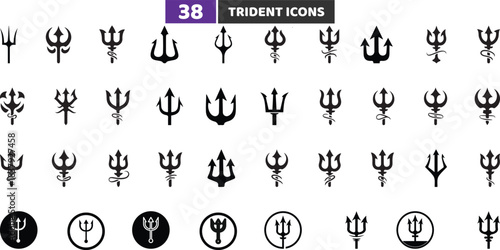 Trident Icons Set, Neptune Poseidon Sea God Symbol Vector Collection