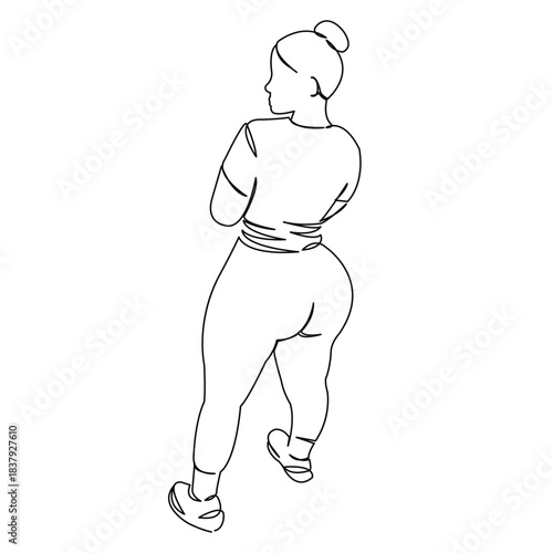 One continuous single drawing line art doodle workout, female, girl, young, woman, sport, weight, sportswoman, bodypositive. Isolated flat illustration hand draw contour on a white background
