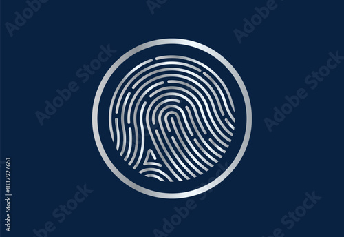Fingerprint Icon Digital Silver Vector Fingerprint Icon on Dark Blue Background
