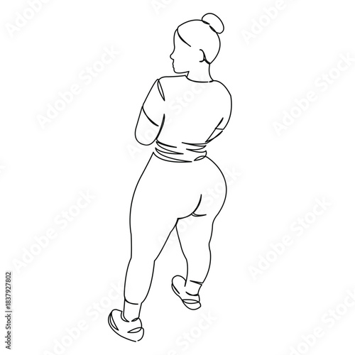 One continuous single drawing line art doodle workout, female, girl, young, woman, sport, weight, sportswoman, bodypositive. Isolated flat illustration hand draw contour on a white background
