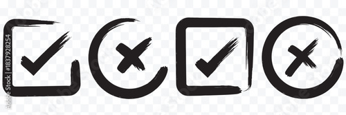 Check marks doodle set. hand drawn chalk checklist, checkbox, green tick and red cross signs in sketch style. charcoal pencil correct or incorrect symbols. crayon checkmarks, yes and no elements. tick