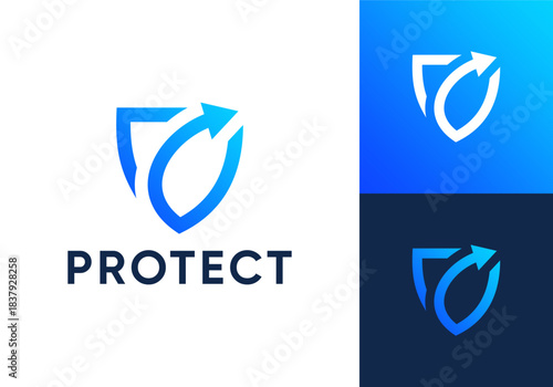 simple shield arrow growth logo design concept