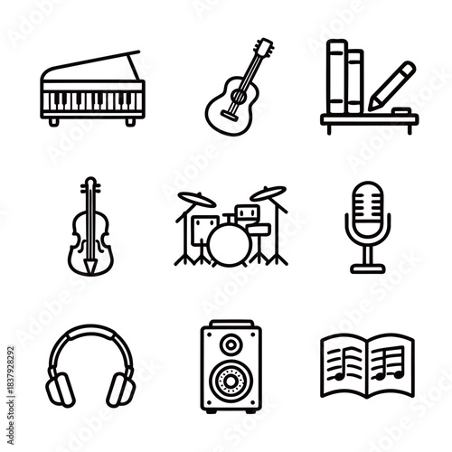 Office Supplies and Business Documentation Outline Icons Set