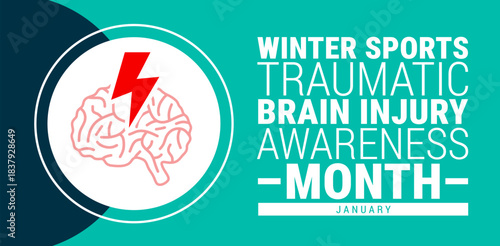 National Winter Sports Traumatic Brain Injury Awareness Month background, banner, card or poster design template is observed every year during January, to raise awareness about the mission. Vector