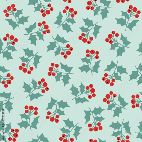 Holly Berry seamless vector pattern