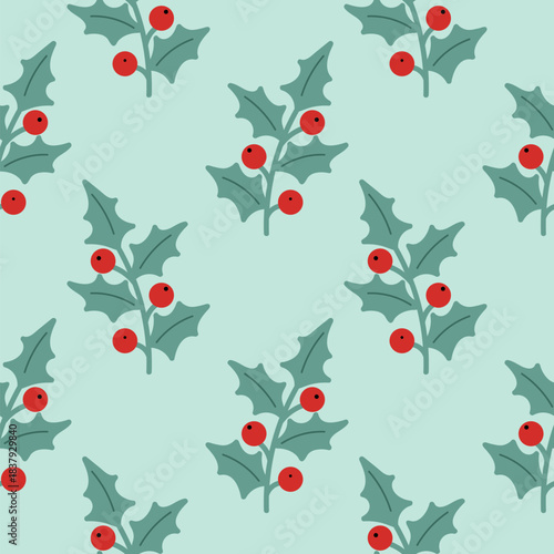 Seamless pattern with Holly Berry