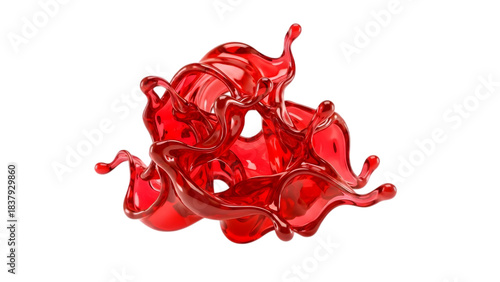 Red liquid splash frozen mid air against transparent background
