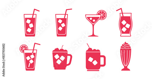 Illustration set of colorful ice drink silhouette icons

