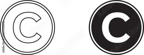 Black and White Copyright Symbols, Double-Line Outline, High-Contrast Icon Pair, Legal Protection Emblem, Vector Illustration for Branding and Intellectual Property