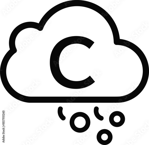 Cold cloud weather icon, stylized snow precipitation symbol, sleet and cloud glyph, minimal winter forecast emblem, flat vector meteorology illustration