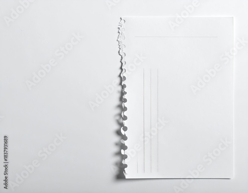 Torn-edge sheet of white paper, vertical lines