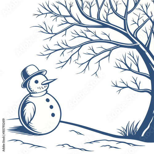 Snowman silhouette with natural curves pure black